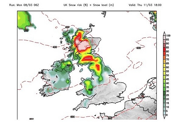 UK and europe daily weather forecast latest, march 10: wet windy with some snow over the scottish peaks